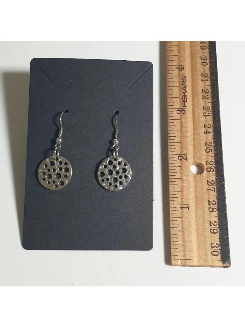 Silver Tone Round Dangle Earrings Circular Cutout Hook Back Modern Style Women